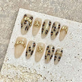 Handmade Nails Press on,Luxury glitter brown leopard Design Nail Art Kit,Acrylic Fake Nails Kit,Reusable False nails,Include Toolkit,10pcs,Size M，#864