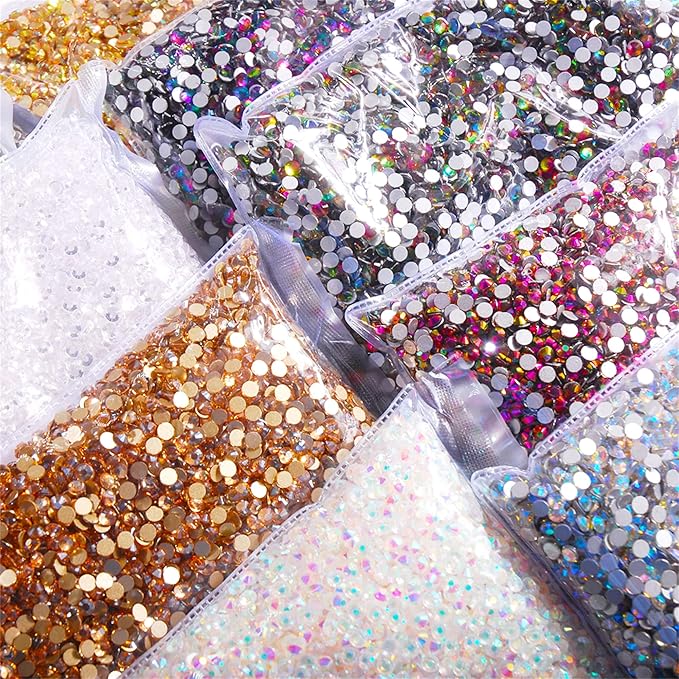 SS3-SS20 Crystal Glass Rhinestone Round Shape Flatbase Strass for DIY Nail Art Decorations Craft Making 14400PCS/Bag (SS3：1.3-1.4mm, Light Yellow)