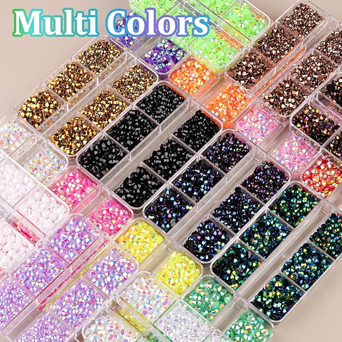 Resin Jelly Rhinestones for Crafting with B7000 Jewelry Glue, 2 Boxes White Flatback Crystals with 2Pcs 10ml Glue, Bedazzling Non Hotfix Gems for DIY Tumblers Clothing Shoes Manicure