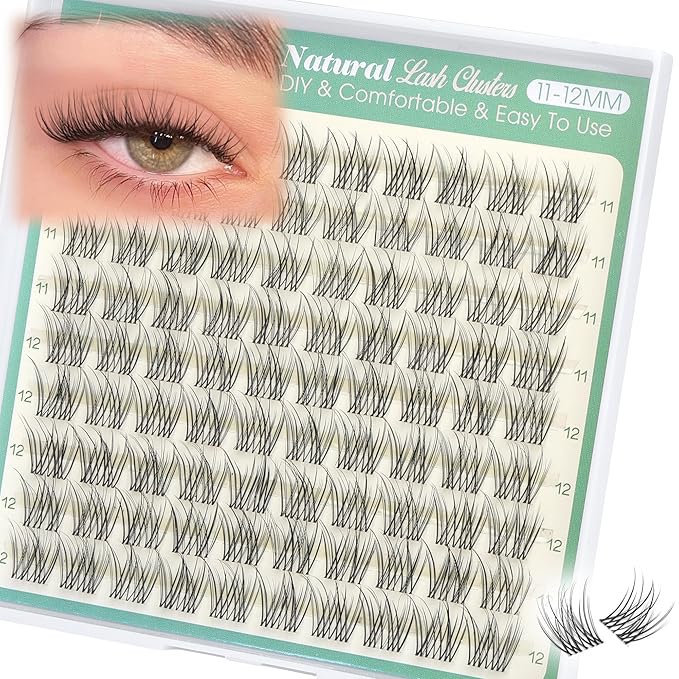 Lash Clusters 11-12MM Natural Eyelash Clusters Clear Band Individual Lashes Short Wispy Cluster Lashes C Curly Cluster Eyelash Extensions 90PCS DIY Lash Extension by Lvmixwig