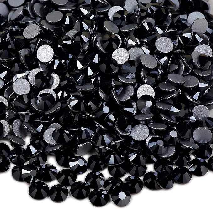 Genie Crystal ss20 1440 Pcs Jet Hematite Flatback Rhinestones,5mm Bling Black Glass Rhinestones Glue Fix Stone for Tumbler, Shoes,Clothes,Makeup,Nail Art,DIY Crafts