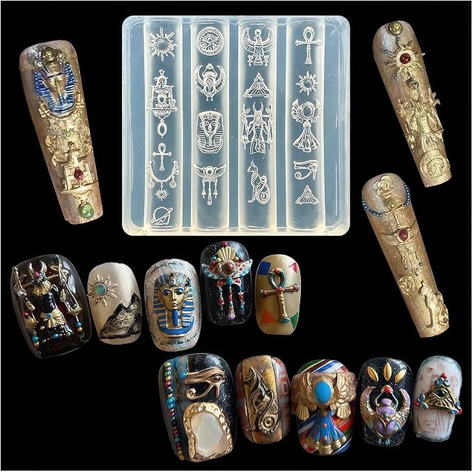 3D Egyptian Elements Gel Nail Art Mold Silicone Tools Nails Women DIY Shapes Sphinx Small Model Resin Scarab Gel Molds for Accessories Supplies