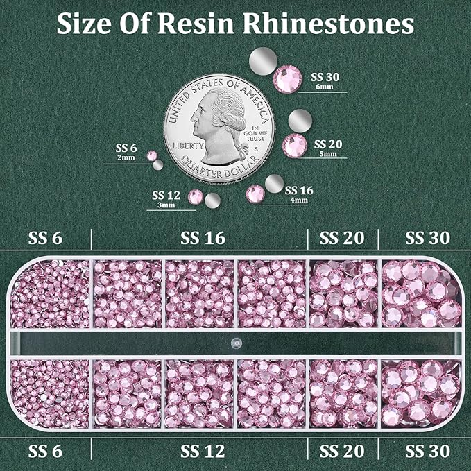 Resin Rhinestones for Crafting 1 Box Light Pink Flatback Crystals with 3 Pcs 10ml B7000 Jewelry Glue, Non-Hotfix Gems for Bedazzling, DIY Nail Art Makeup, Clothing & Shoes Decor
