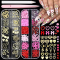 BELICEY Valentines Red Pink Hearts Nail Charms Gold Metal Heart Nails Art Charm Resin Bow Flower Flatback Nail Rhinestone and Gems Nails Jewels DIY Manicure Jewelry for Women Accessories Supplies