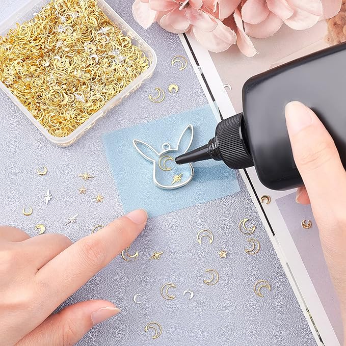 OLYCRAFT 1800Pcs Star Moon Resin Fillers Cosmos Theme Brass Charms Cabochons Hollow Moon Epoxy Resin Accessories Alloy Epoxy Resins Supplies Nail Art Decoration - Golden & Sliver