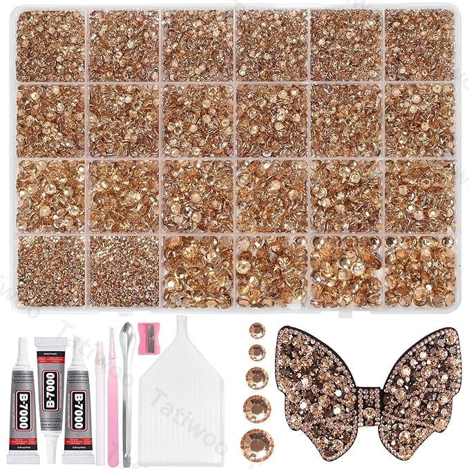 20000Pcs Champagne Flatback Jelly Resin Rhinestones for Bedazzling, Mix Sizes Crystal Rhinestones Gems, Champagne Gems Bedazzling for Crafting for DIY Face Makeup Crafts Tumblers
