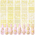 KISSBUTY Metallic Flowers & Vine Nail Decals - 20 Sheets 3D Flower Lace Adhesive Stickers - Gold Floral Nail Decor