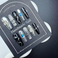 100% 5D Handmade Press on Nails with Snake Charms Medium Coffin Nails Press ons Balck Silver False Nails Cruve Line Press on Nails Fall Fake Nails for Women Girls Daily Wear DIY Manicure Size M