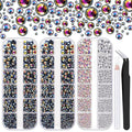 4000PCS Flatback Rhinestones and Half Round Pearls Kit #5, Multi Size Glass Clear & AB Crystals, Plastic Flat Back Black AB Dome Bead with Pickup Pencil and Tweezer for Nail Art