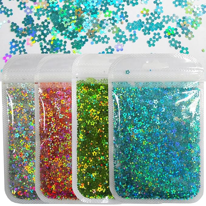 LoveOurHome 8 Colors Flower Chunky Glitter Flakes Holographic Floral Blossom Shaped Confetti Sequins Nail Sticker Accesories for Resin Crafts Acrylic Nails Makeup