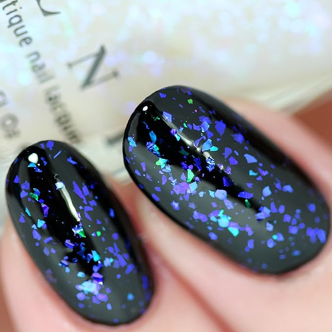 ILNP Spaced Out - Deep Blue, Purple Color Shifting Iridescent Flakie Topper Nail Polish
