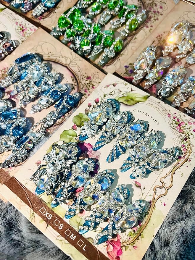 Press on Nails 2Packs (20Pcs) Handmade Nails Mystery Box Random 40mm Long Manicure Charms Nails Art Nail Kit Press on Nails for Women Party Holiday Photo Wedding Size L