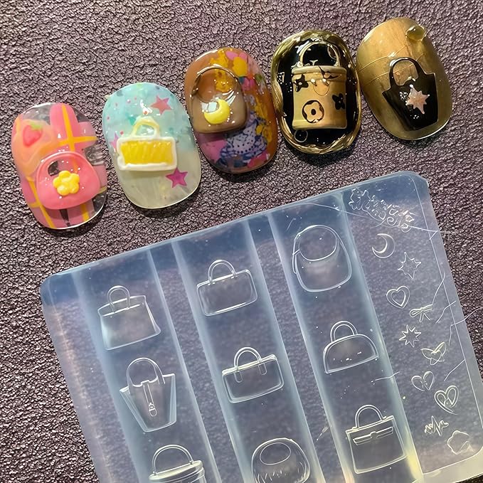 3D Handbag Gel Nail Art Mold Arts Resin Clutch Molds for Accessories Supplies Bags Silicone Tools Nails Style