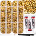 12000Pcs Resin Rhinestones for Bedazzling with 3Pcs B7000 Jewelry Glue, 2 Boxes Mine Gold Flatback Rhinestones for Crafting Crafts DIY, Crystals Gems for Clothing Shoes Tumblers Nail Art Makeup