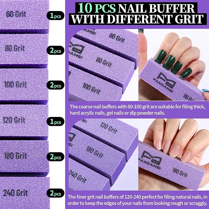 FANDAMEI Nail Buffer and Shine Kit, Nail Care Kit, 10 PCS Nail Buffer Block, Nail Buffer Kit, Nail Buffers, Nail Buffing Block, Nail Tools, Nail Kit, Manicure Tools, Buffer Nail File