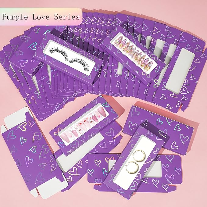74PCS Press on Nails Packaging Box Set Includes 35PCS Empty Nail Package Box 35PCS White Background Paper 1 Double Sided Tape and 3 Thank You Stickers for Press on Nail Business