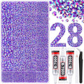30000Pcs Resin Rhinestones for Bedazzling with Tweezers, Dark Purple AB Rhinestones for Crafting with 3Pcs 10ml B7000 Jewelry Glue for DIY Crafts Clothing Tumblers Shoes Fabric Nail Art