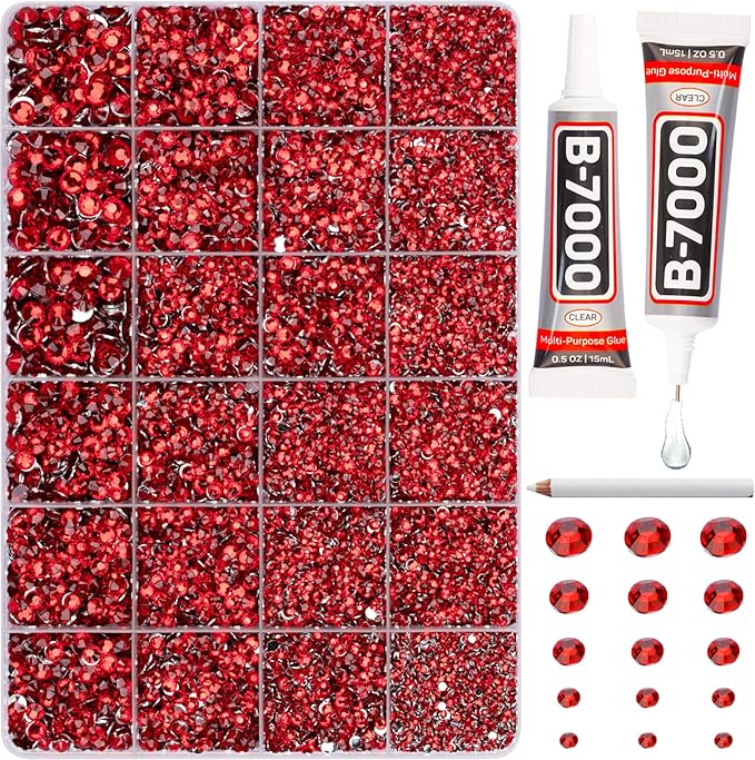 20100Pcs Red Resin Rhinestones 2,3,4,5,6mm Flatback for Bedazzling Crafting Crafts Clothing Clothes Fabric Shoes Nail Art, Flat Back Gems Diamonds Bedazzle Kit Bulk Jewels Crystals Gemstones