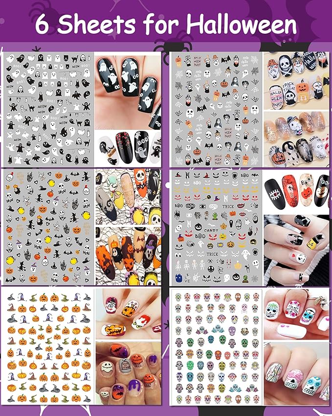 TailaiMei 30 Sheet All Holidays Nail Art Stickers, Christmas Mixed Seasons Variety Pack for Valentine's Day Halloween Fall Nail Decals, Self-Adhesive Year-Round Thanksgiving Nail Decorations