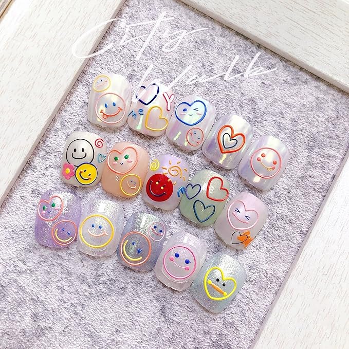 New 5D Stereoscopic Embossed Love Face Colorful Nail Decals Self-Adhesive Nail Decals DIY Healing Sadness Nail Art Decoration Sticker (3 Sheets)