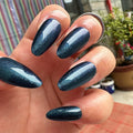 Handmade Glitter Blue Press on Nails Gel Nails Series With Uv Sealer Medium Almond Dazzling Fake Nails Galaxy False Nail Kits Stick Glue on Nails Sets Reusable Full 24Pcs