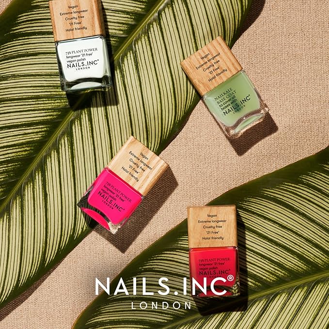 Nails Inc Plant Power Nail Polish, Time for a Reset, Warm Coral, 73% Plant-Based, Long Wearing, Quick Dry, High Shine Gel Like Finish, 21-Free, Vegan & Cruelty Free Nail Polish, 0.47 Fl Oz