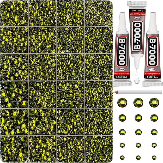 33000Pcs Oliver Green Rhinestones for Bedazzling, Bedazzler Kit with Flatback Craft Rhinestones Bulk and B7000 Glue, 2,3,4,5,6mm Resin Flat Back Crystals for Craftings, Crafts, Clothes, Shoes, Nails