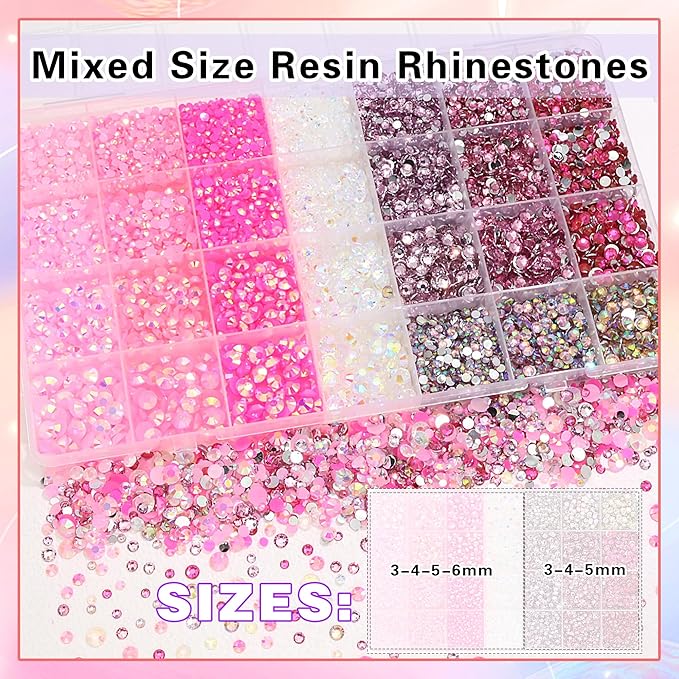 RODAKY Pink Rhinestones for Crafting Bedazzling,3-6MM Resin Rhinestones for Nails Art,Pink Nail Rhinestone and Gems,Nail Diamond Flatback Gems Crystals Charms for Nail Design DIY Makeup Decor