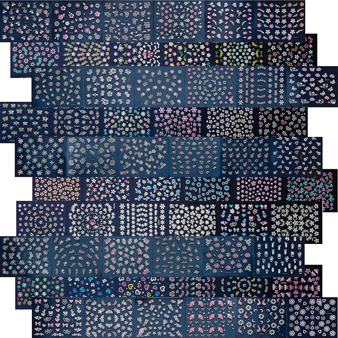 60 Sheets Flowers Nail Art Stickers Decals 3D Self-Adhesive Colorful Flower Rose Daisy Cherry Blossoms Nail Stickers Design Flowers Nail Art Supplies Charms for Nails Arts Manicure with Tweezers…