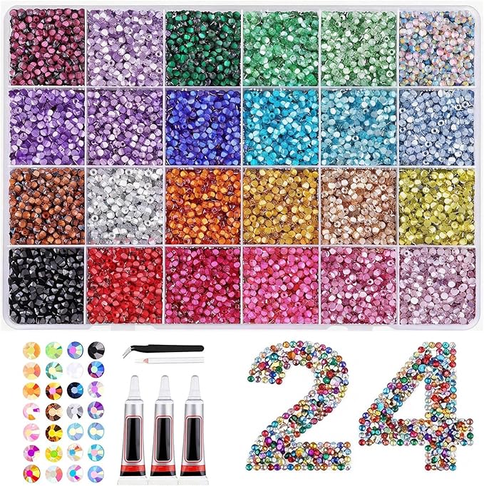 2026 New Resin Jelly Rhinestones Bedazzling Kit: 40,000Pcs 3mm Flatback Gems with Glue for DIY Crafts, Nail Art, Face Makeup, Tumblers, Shoes, Clothing Decoration (24,000 Pcs)