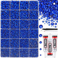 32000Pcs Resin Rhinestones with Tweezers for Crafting, Royal Blue Flatback Gems, Bedazzling Crystal with 3Pcs 10ml B7000 Jewelry Glue for DIY Crafts Clothing Tumblers Shoes Fabric Nail Art