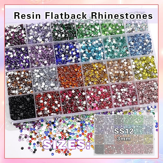 RODAKY Resin Rhinestones for Crafting Bedazzling,24 Color Rhinestones for Nails Art,3MM Nail Rhinestone and Gems,Nail Diamond Flatback Gems Crystals Charms for Nail Design DIY Makeup Decor