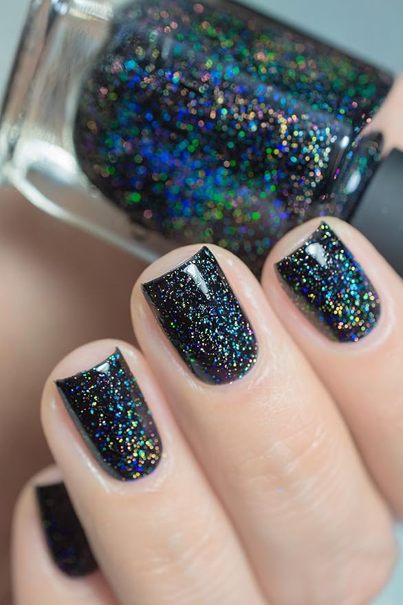 ILNP Cityscape - TRUE Black Holographic Jelly Nail Polish, High Gloss and Sparkle, Long Lasting, Chip Resistant Manicure, Non-Toxic, Vegan, Cruelty Free, 12ml