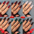 KQueenest 6 Packs Press On Nails Long, Acrylic Fake Nails Long Square, Natural Fit False Nails Press Ons, Dark Color Glue On Nails Medium Coffin for Women Valentine Day Gift Kit 144 Pcs