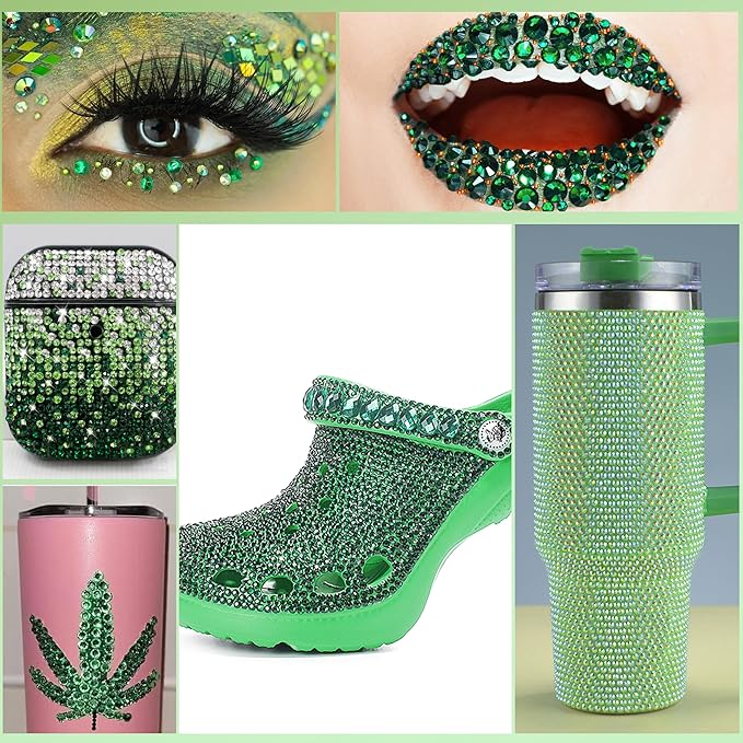 22000 Pcs Green Flatback Pearls and Rhinestones Bedazzling Kit, Resin Rhinestones Gems for Crafting, Mixed Size Half Pearls Gems for Nails Face Eyes Makeup Bottles Shoes DIY Crafts