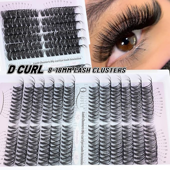 Lash Extension Kit 30-100D Volume Eyelash Extensions Kit 7-16mm Individual Lashes Clusters D Curl with Bond and Seal Remover Tweezers Lash Curler DIY Lashes at Home