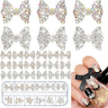 Maitys 24 Pieces Nail Bows Charms Rhinestones 3D Charms Alloy Pearl Bow Knot Accessory for Valentine's Day Women DIY Xmas Salon Jewelry Craft(Silver, Laser)