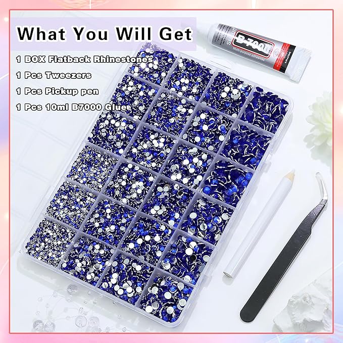 RODAKY Resin Rhinestones for Crafting Bedazzling,2-6MM Rhinestones for Nails Art,Royal Blue Nail Rhinestone and Gems,Nail Diamond Flatback Gems Crystals Charms for Nail Design DIY Makeup Decor