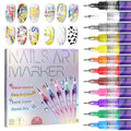12 Colors Nail Art Pens Set 3D Nail Polish Pens Graffiti Dotting Pen Acrylic Paint Pens Point Liner Pen Drawing Painting for Nails Art Design Manicure Nail DIY Decoration (Laser-12pcs)