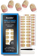 Pre Cured Gel Nail Strips - 44PCS Salon Quality Gel Nail Stickers - Long Lasting Polish Wraps for Women no UV Light Needed Easy Apply & Remove (Gold Haze