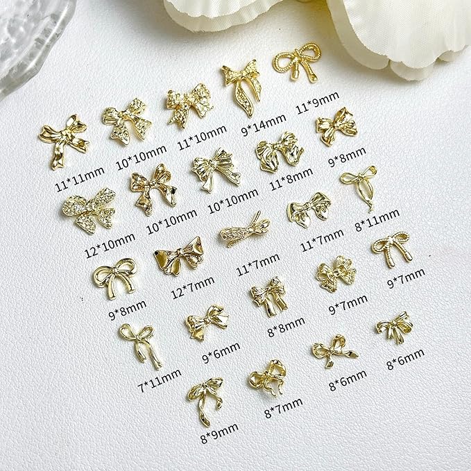 240 Pcs Gold Bow Nail Charms, Golden Bows Nail Art Studs for Acrylic Nails, 3D Alloy Bow Bowkont Nail Art Charms, Gold Bows Nail Art Charms Jewelry for Nails DIY Y2K