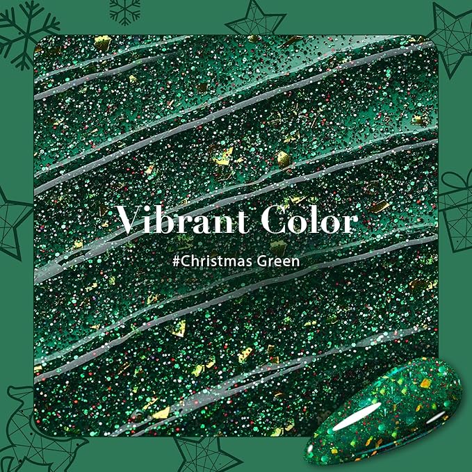 AZUREBEAUTY Green Nail Polish Quick Dry Christmas Glitter Nail Polish Natural Shine Nail Lacquer Salon-Quality for Women Girl Gift Set 1Pcs 0.34 fl oz