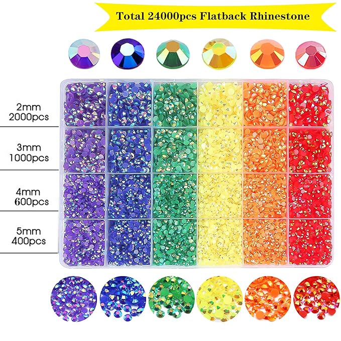 RODAKY Resin Rhinestones Kits 2/3/4/5mm Flatback Jelly Rhinestones Bulk Bedazzling Crystal Gems Beads Stone for Manicure DIY Crafts Mugs Bottles Tumblers Clothes Face Makeup (Rainbow)