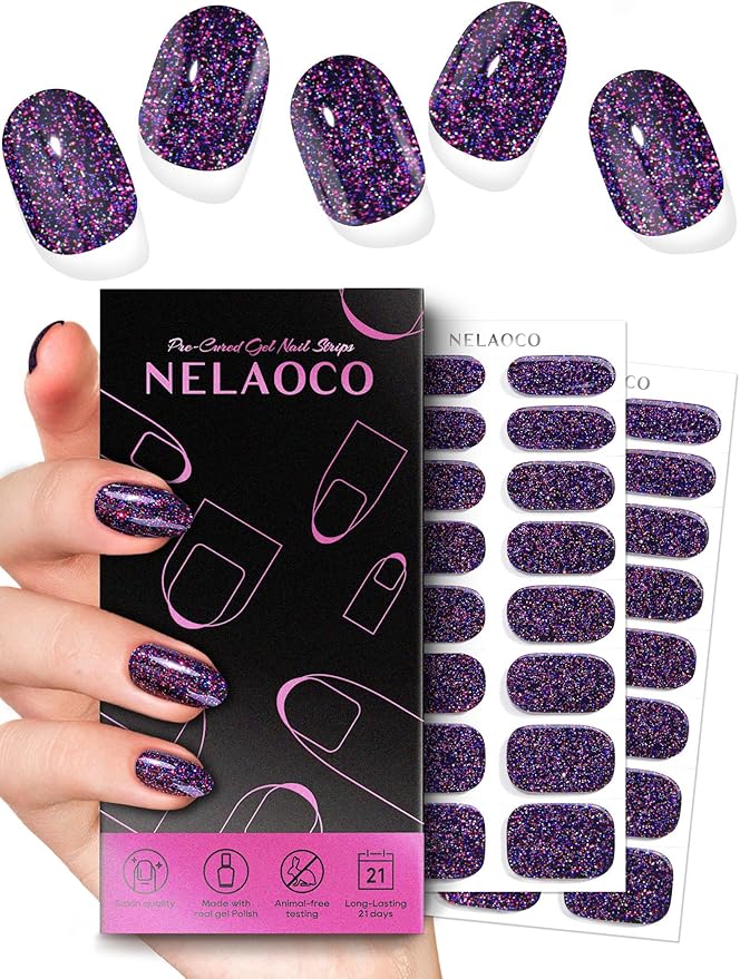 Nail Polish Strips – 32PCS UV Free Salon Quality Wraps, Long Lasting Gel Nail Stickers for Women (Electric Violet)