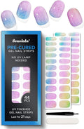 Real Gel Nail Strips (No UV Light Needed) - 44Pcs Salon Quality Nail Stickers - Long Lasting Polish Wraps for Women, Easy Apply & Remove (Unicorn Magic Green)