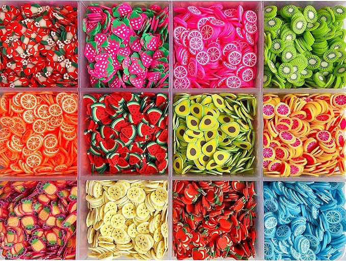 16800Pcs Fruit Slices Fruit Nail Art Slices Polymer Clay Slice Nail 3D Polymer Slice Colorful DIY Nail Art Supplies for DIY Crafts （24 Styles）