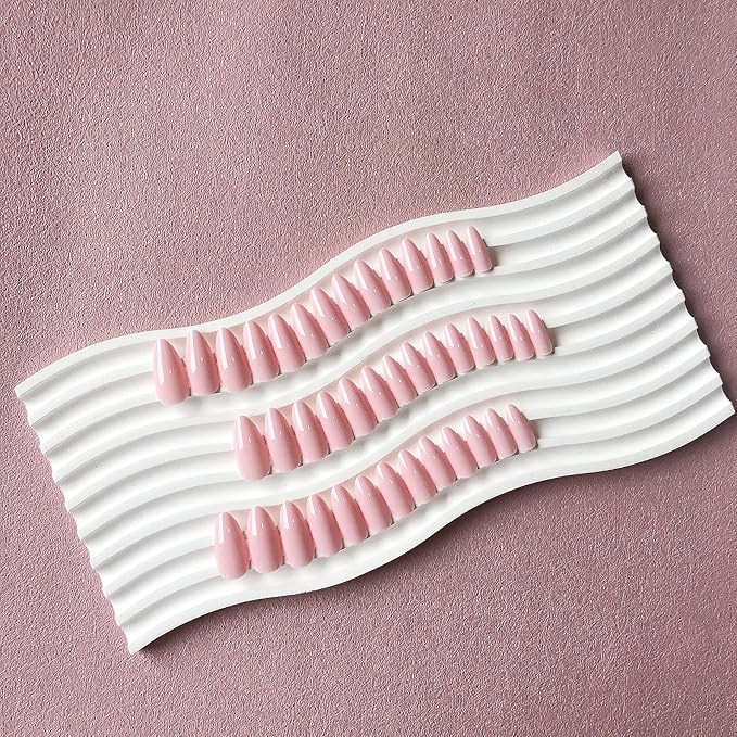 Dusty Pink Press on Nails Almond Shaped 48Pcs Neutral Thick Fake Nails for Women, Medium Almond Nails Press on Reusable Acrylic Nails Glue on Medium Length Stiletto False Nails Gel Artificial Nails