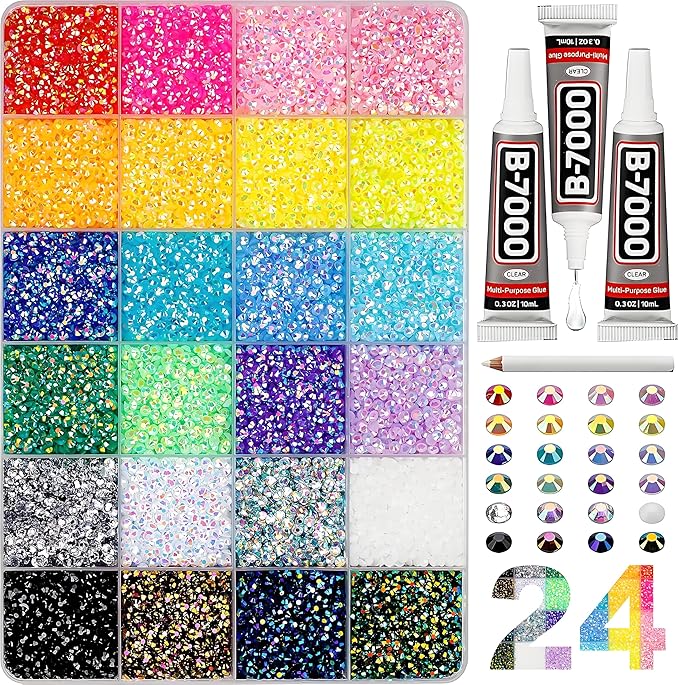 2026 New Resin Jelly Rhinestones for Bedazzling for Crafting Nails Face Makeup Crafts Tumblers,3mm Flatback Gems with Glue for DIY Crafts, Nail Art,Shoes,Clothing Decoration (24 Colors & 30000pcs)