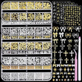 5 Boxes Gold & Silver Metal Nail 3D Punk Studs Star Cross Bow Gems and Small Caviar Beads Pearls Rhinestones Nail Art Jewels with Tweezers and Nail Brush and a Wax Pen Picker(9-Gold & Silver Studs)