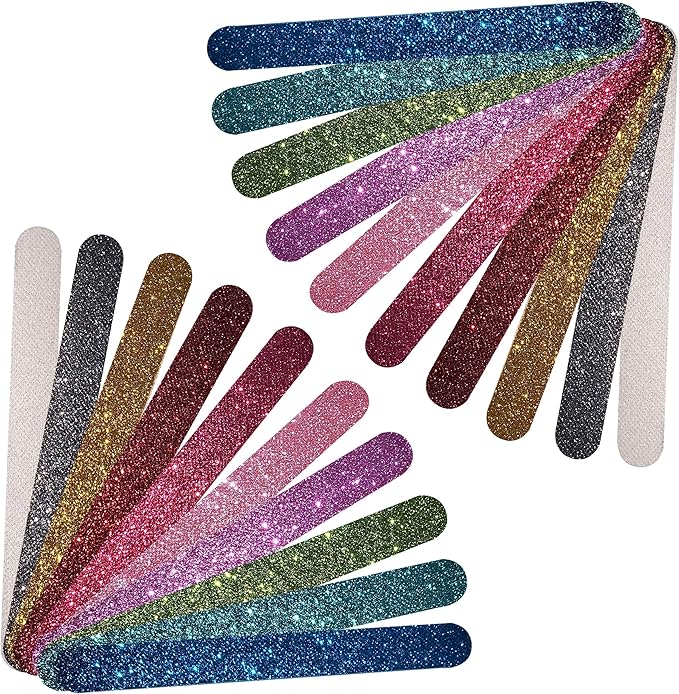 Glitter Colorful Nail File Strips - Manicure and Pedicure Nail Buffers - Double Sided Filers for Shaping and Smoothing Toenails and Fingernails (Regular, 20)